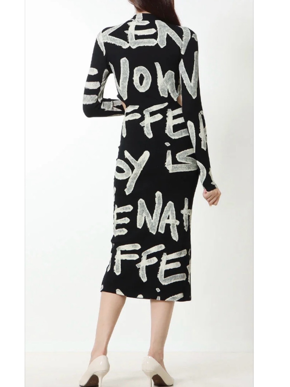 Desigual Manifesto Maya Dress Black & White Graffiti-Print Long Sleeve Bodycon - Picture 11 of 16